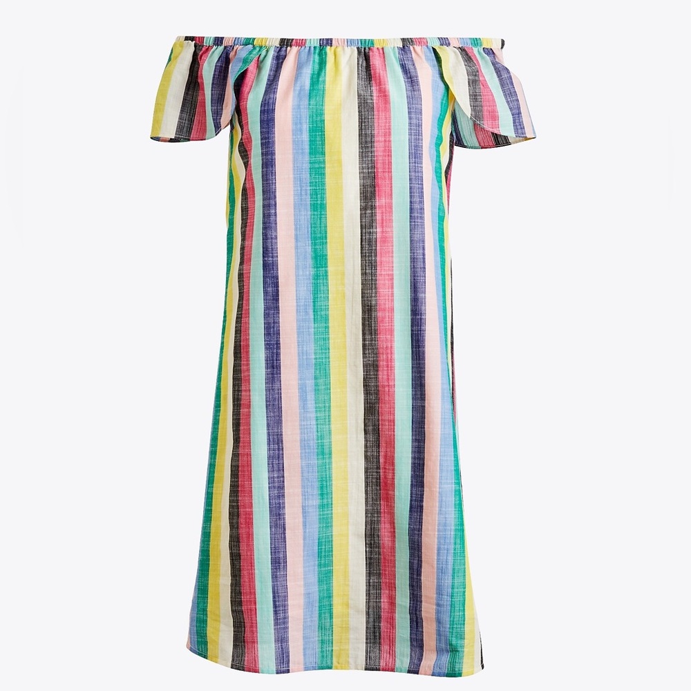 J Crew Rainbow Stripe Off Shoulder Mini Dress Size 0 Shift Dress JCrew Colorful